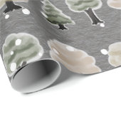 Schattigee Waterverf Winterbomen Sneeuwgrijs Cadeaupapier (Rol Hoek)
