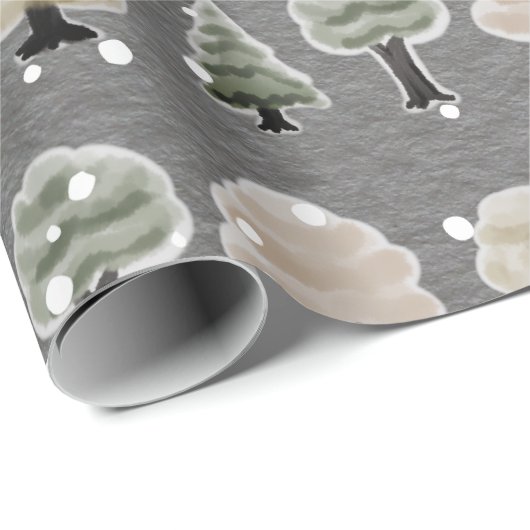 Schattigee Waterverf Winterbomen Sneeuwgrijs Cadeaupapier (Rol Hoek)