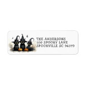 Schattigee Waterverf Witchy Cats Pompoen Halloween Etiket (Voorkant)