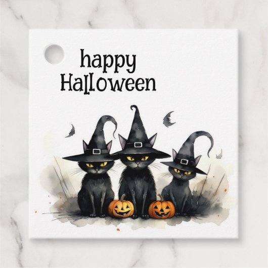 Schattigee Waterverf Witchy Cats Pompoenen Hallowe Bedankjes Labels (Voorkant)