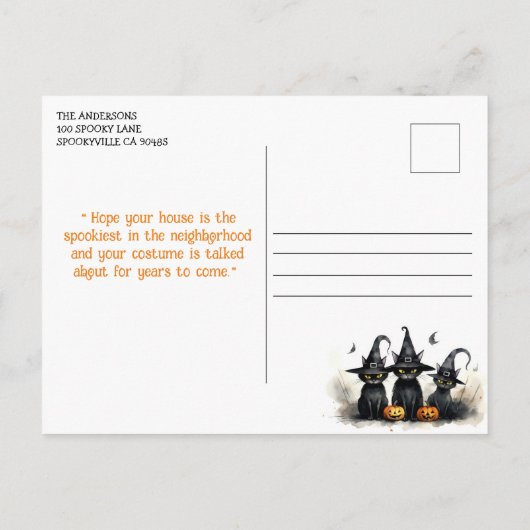 Schattigee Waterverf Witchy Cats Pompoenen Hallowe Briefkaart (Achterkant)