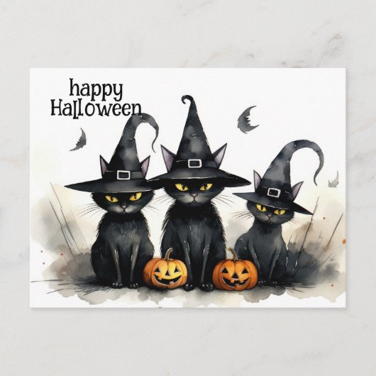 Schattigee Waterverf Witchy Cats Pompoenen Hallowe Briefkaart (Voorkant)