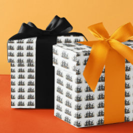 Schattigee Waterverf Witchy Cats Pompoenen Hallowe Cadeaupapier