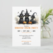 Schattigee Waterverf Witchy Cats Pompoenen Hallowe Kaart (Staand voorkant)