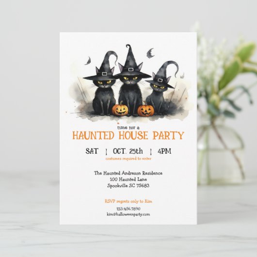 Schattigee Waterverf Witchy Cats Pompoenen Hallowe Kaart (Staand voorkant)