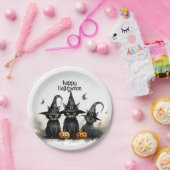 Schattigee Waterverf Witchy Cats Pompoenen Hallowe Papieren Bordje (Feest)
