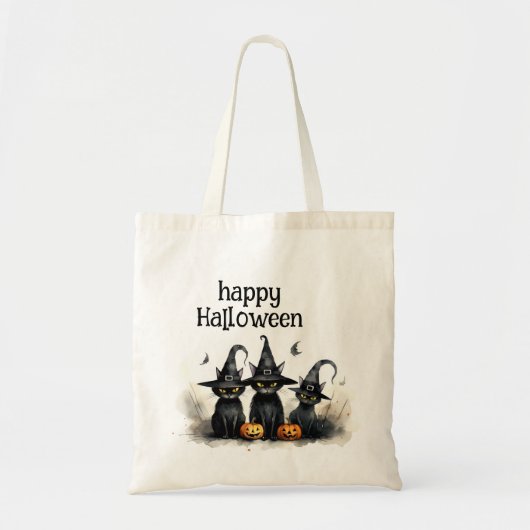 Schattigee Waterverf Witchy Cats Pompoenen Tote Bag (Voorkant)