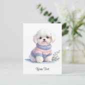 Schattigee Waterverf Witte Maltese puppy hond gepe Briefkaart (Staand voorkant)