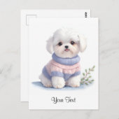 Schattigee Waterverf Witte Maltese puppy hond gepe Briefkaart (Voorkant / Achterkant)
