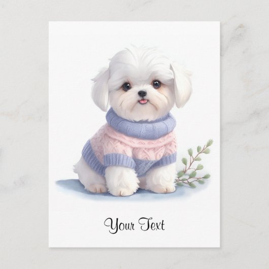 Schattigee Waterverf Witte Maltese puppy hond gepe Briefkaart (Voorkant)
