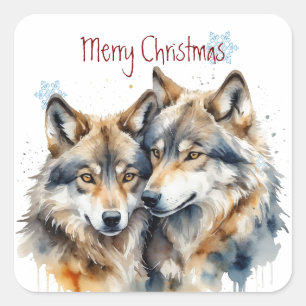 Schattigee Waterverf Wolf Wildlife Vierkante Sticker