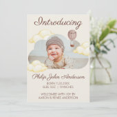 Schattigee Waterverf Wolken Foto Baby Geboorte Aankondiging (Staand voorkant)