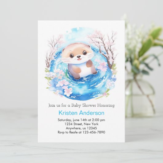 Schattigee Waterverf Wonderland Otter Boy Baby sho Kaart (Staand voorkant)