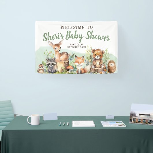 Schattigee Waterverf Woodland Animal Baby shower B Spandoek (Beurs)