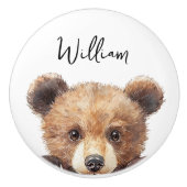 Schattigee Waterverf Woodland Animal Beer Nursery Keramische Knop (Voorkant)