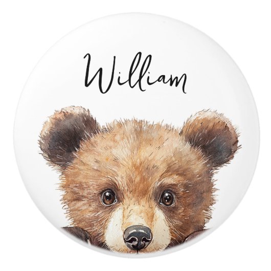 Schattigee Waterverf Woodland Animal Beer Nursery  Keramische Knop (Voorkant)