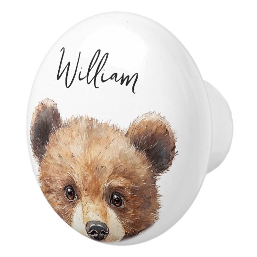 Schattigee Waterverf Woodland Animal Beer Nursery  Keramische Knop (Rechts)