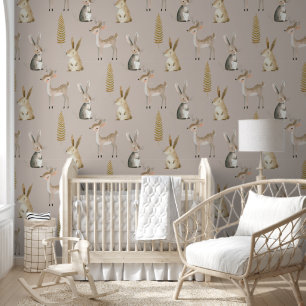 Schattigee Waterverf Woodland Animals Boho Nursery Behang