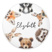 Schattigee Waterverf Woodland Animals Nursery Room Keramische Knop (Voorkant)