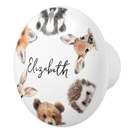 Schattigee Waterverf Woodland Animals Nursery Room Keramische Knop (Rechts)