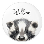 Schattigee Waterverf Woodland Badger Nursery Room Keramische Knop (Voorkant)