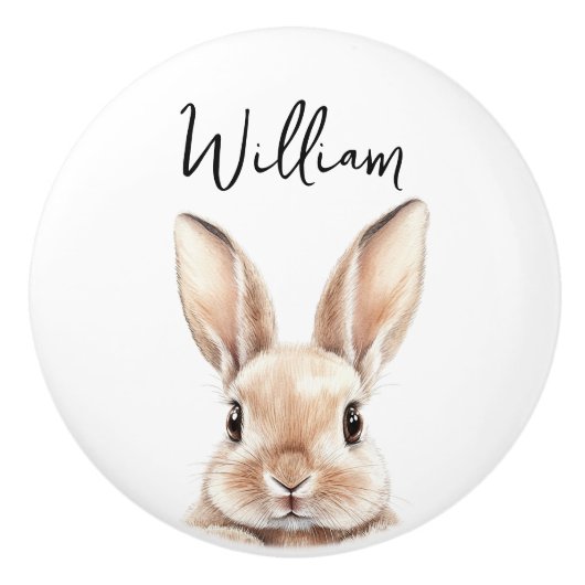 Schattigee Waterverf Woodland Bunny Nursery Room Keramische Knop (Voorkant)