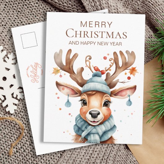 Schattigee Waterverf Woodland Christmas Rendier Briefkaart