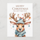 Schattigee Waterverf Woodland Christmas Rendier Briefkaart (Voorkant)
