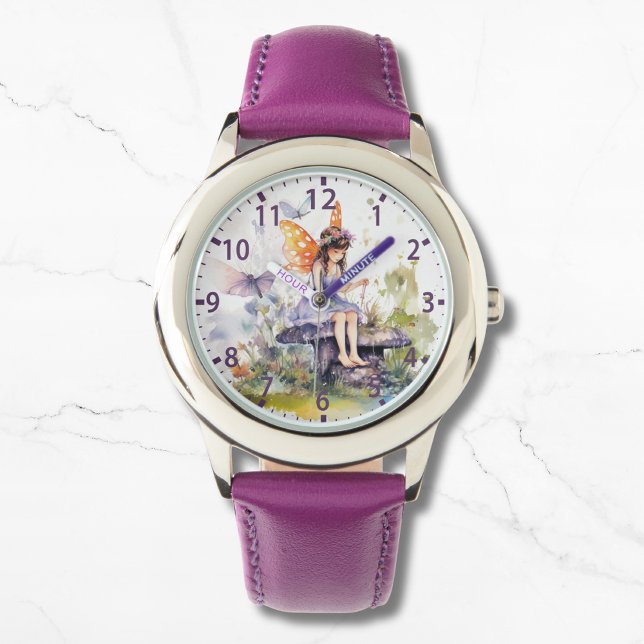 Schattigee Waterverf Woodland Fairy Vlinder Bloeme Horloge (Creator heeft geüpload)