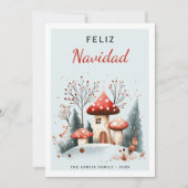 Schattigee Waterverf Woodland Feliz Navidad Foto Feestdagenkaart (Voorkant)