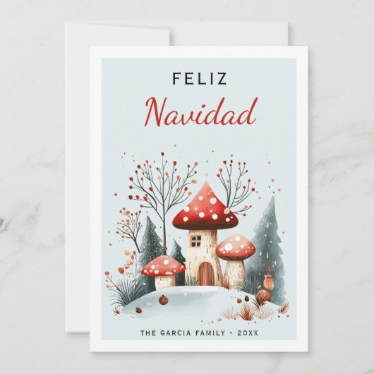 Schattigee Waterverf Woodland Feliz Navidad Foto Feestdagenkaart (Voorkant)