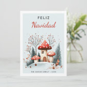 Schattigee Waterverf Woodland Feliz Navidad Foto Feestdagenkaart (Staand voorkant)