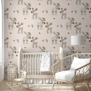 Schattigee Waterverf Woodland Moose Boho Nursery Behang