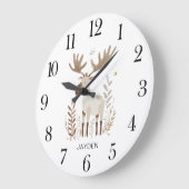 Schattigee Waterverf Woodland Moose gepersonalisee Grote Klok (Hoek)