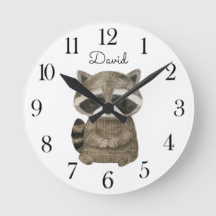 Schattigee Waterverf Woodland Raccoon Ronde Klok