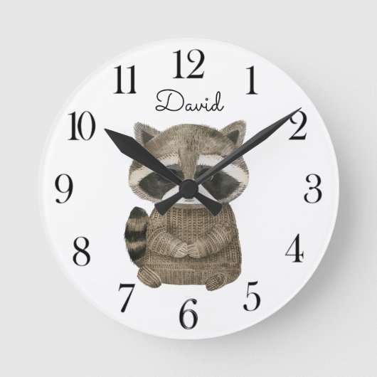 Schattigee Waterverf Woodland Raccoon Ronde Klok (Voorkant)