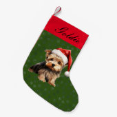 Schattigee Waterverf Yorkie met Santa Red Pet Cust Kleine Kerstsok (Voorkant (Hangend))