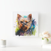 SCHATTIGEE WATERVERF YORKSHIRE TERRIER DOG VIERKANTE KLOK (Huis)
