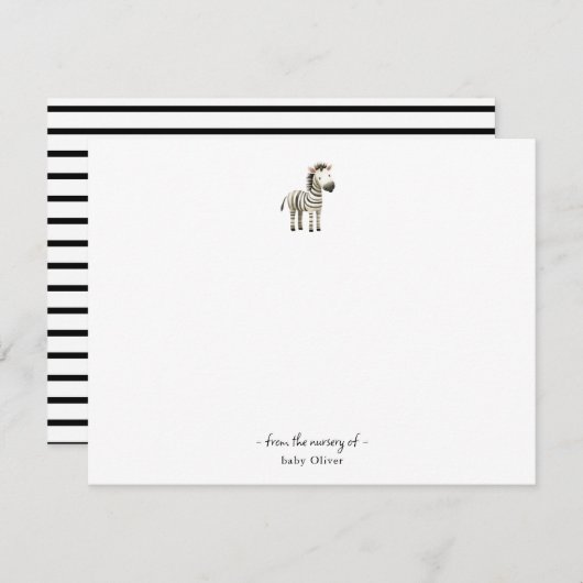 Schattigee waterverf Zebra Baby Dank u kaart (Voorkant / Achterkant)