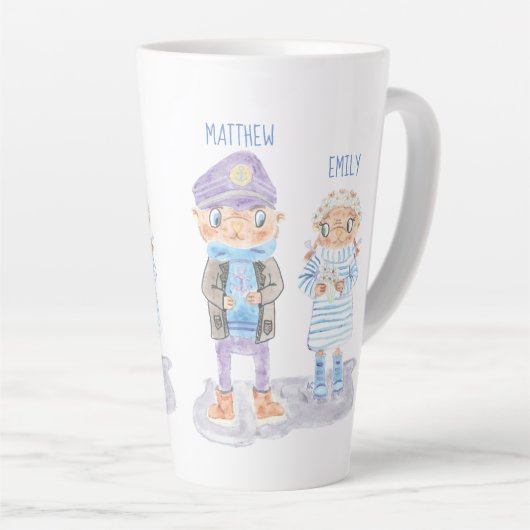 Schattigee Waterverf Zee Otter paar met namen Latte Mok (Rechterhoek)