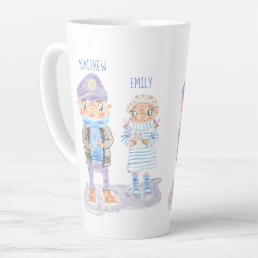 Schattigee Waterverf Zee Otter paar met namen Latte Mok (Linkerhoek)