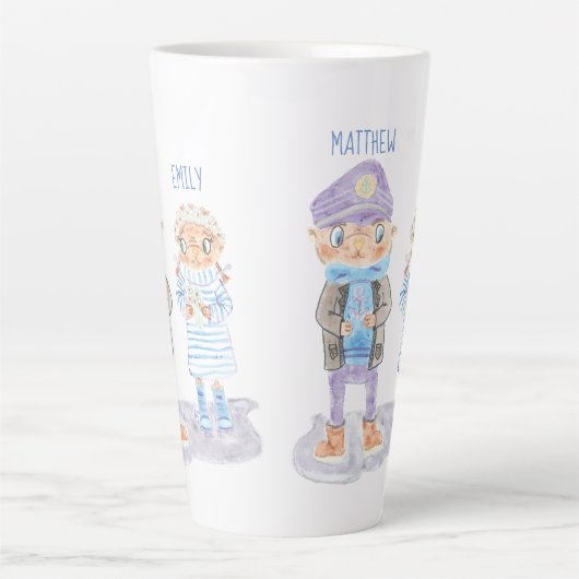 Schattigee Waterverf Zee Otter paar met namen Latte Mok (Voorkant)