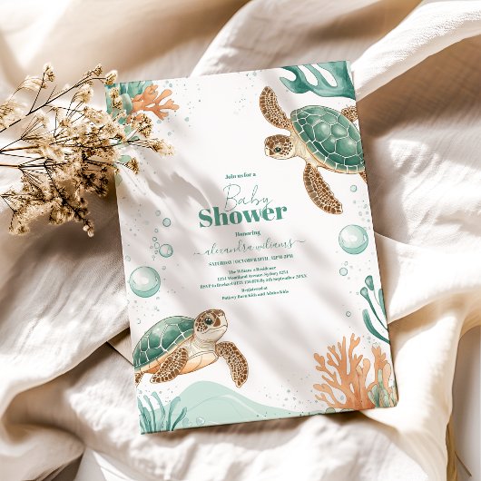 Schattigee Waterverf Zee Schildpad Baby shower Kaart