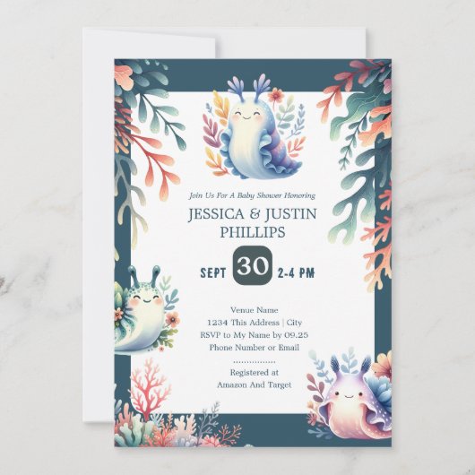 Schattigee Waterverf Zee Slugs Ocean Baby shower Kaart (Voorkant)