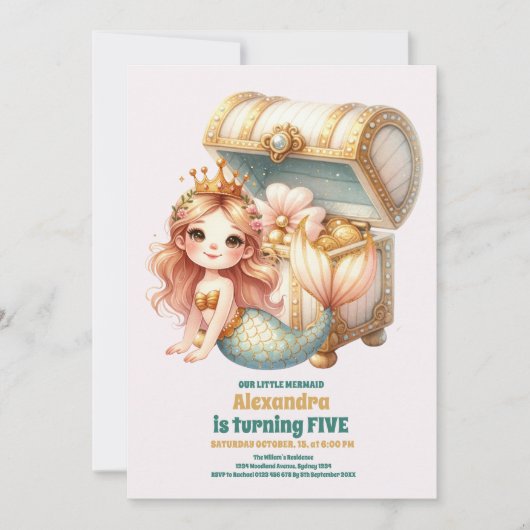 Schattigee Waterverf Zeemeermin Verjaardag Kaart (Voorkant)