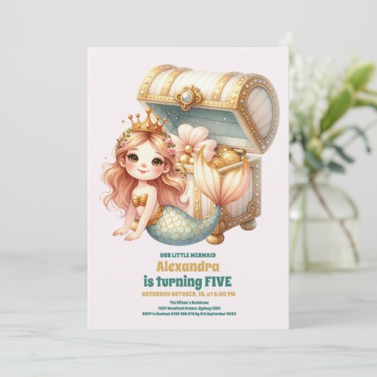 Schattigee Waterverf Zeemeermin Verjaardag Kaart (Staand voorkant)