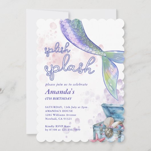 Schattigee Waterverf Zeemeermin Verjaardag Pool Pa Kaart (Voorkant)