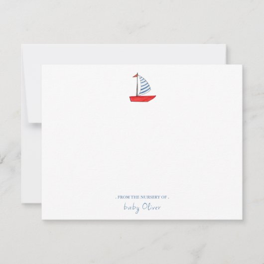 Schattigee waterverf zeilboot nautische Baby Bedankkaart (Voorkant)