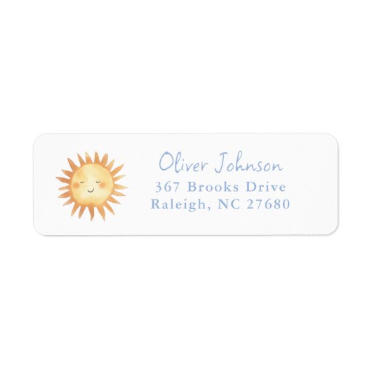 Schattigee waterverf zon baby boy etiket (Voorkant)