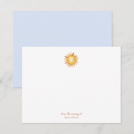 Schattigee waterverf zon Baby jongen kwekerij Bedankkaart (Voorkant / Achterkant)